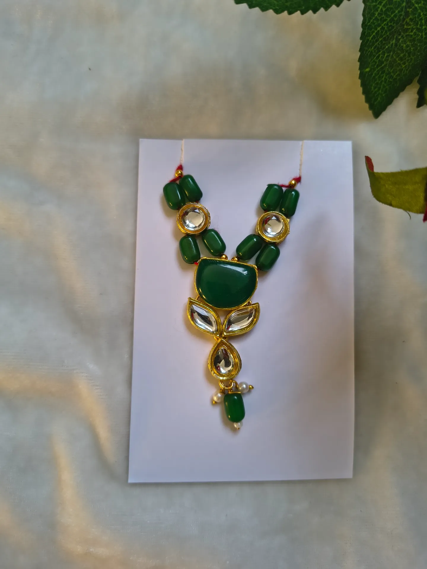 Green kundan mala