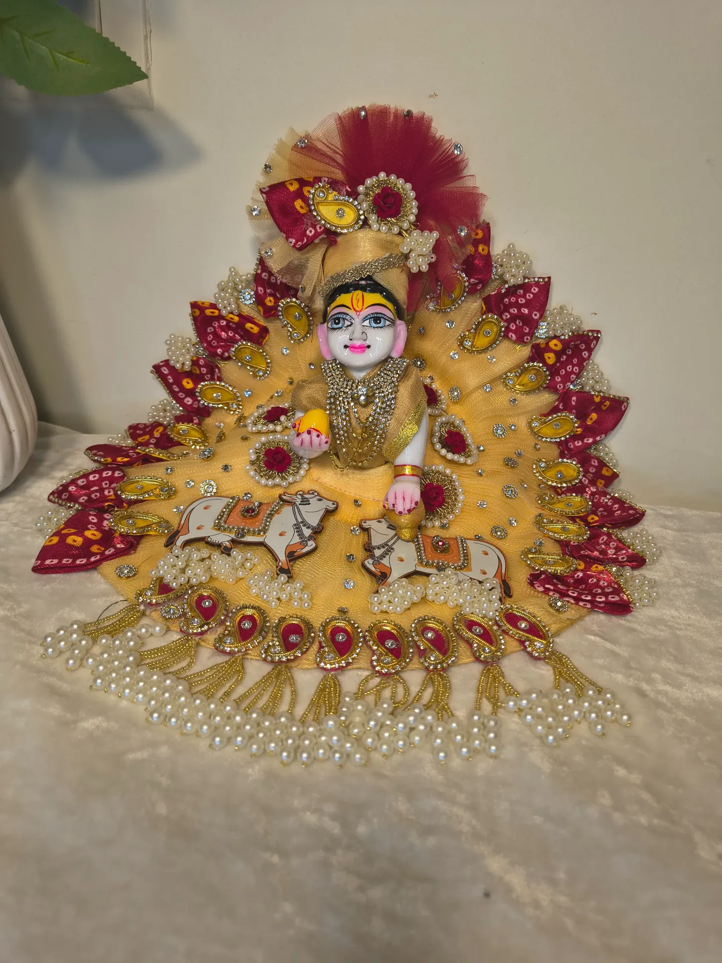 Cow theme beige poshak with pagdi (Size-0)