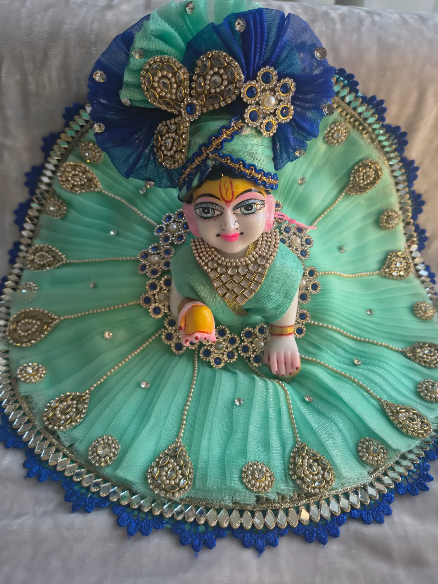 Peacock green and blue combination poshak with pagdi (Size-0)